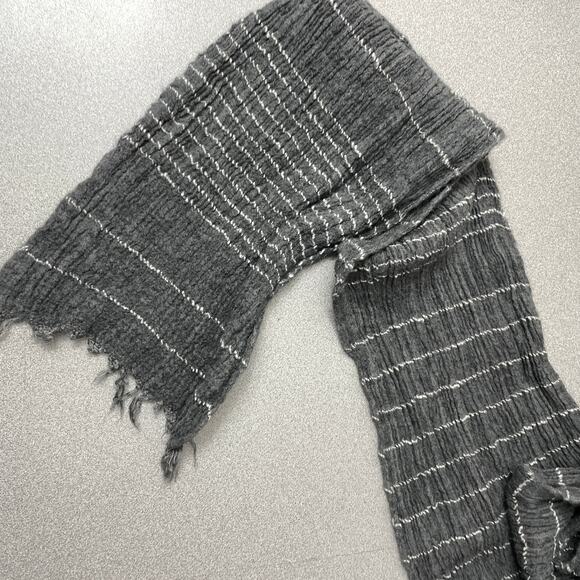 Rag & Bone Scarf Grey White Stripe Crinkle Wool Blend Outdoors Textured 56x7.5 - Picture 6 of 6